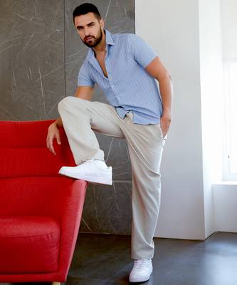Men's powder blue crease-stitched shirt 2
