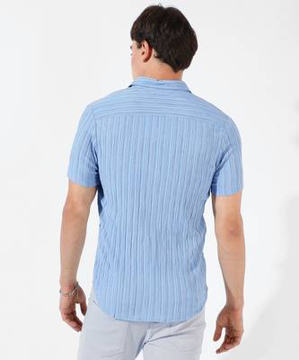 Men's powder blue crease-stitched shirt 3