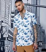 Men's blue & white botanical strokes shirt