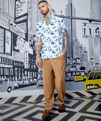 Men's blue & white botanical strokes shirt 2