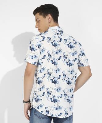 Men's blue & white botanical strokes shirt 3