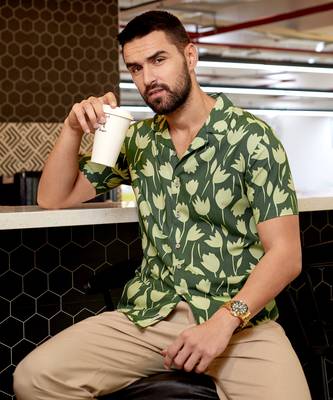 Men's green botanical block shirt 1