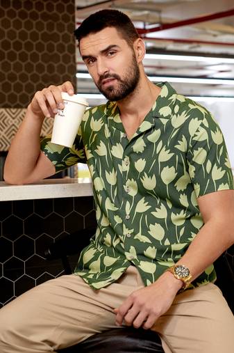 Men's green botanical block shirt