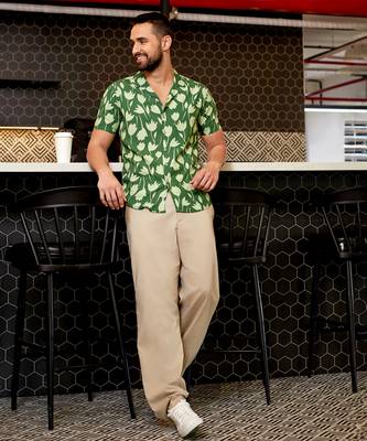 Men's green botanical block shirt 2