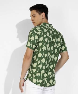 Men's green botanical block shirt 3