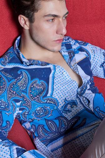 Men's blue paisley block shirt