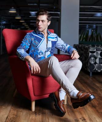 Men's blue paisley block shirt 2