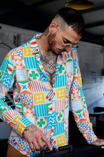 Men's ecoliva multicolour mosaic block shirt