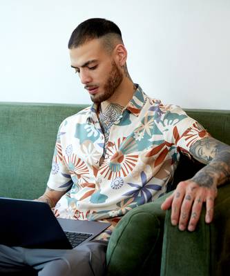 Men's pale yellow flora block shirt 1