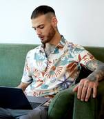 Men's pale yellow flora block shirt