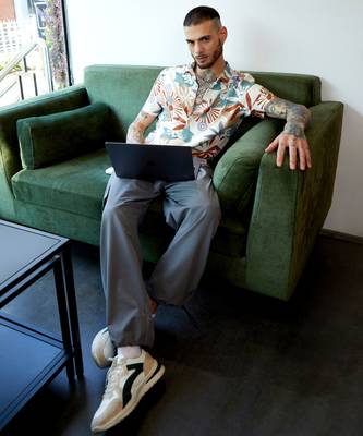Men's pale yellow flora block shirt 2