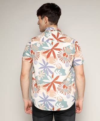 Men's pale yellow flora block shirt 3