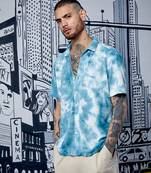 Men's ivory white & sky blue tie-dye knit shirt