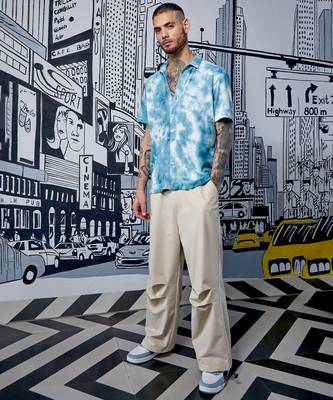 Men's ivory white & sky blue tie-dye knit shirt 2