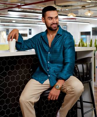 Men's aegean blue curly-creased shirt 1