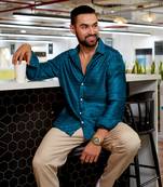 Men's aegean blue curly-creased shirt