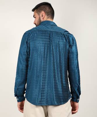 Men's aegean blue curly-creased shirt 3