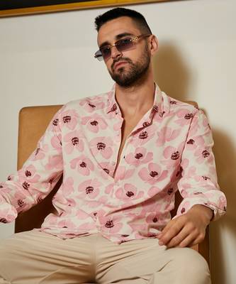 Men's light pink flower petals shirt 1