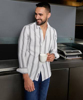 Men's white & dark grey barcode striped shirt 1