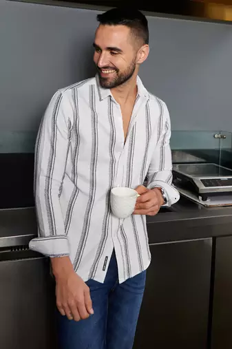 Men's white & dark grey barcode striped shirt