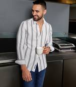 Men's white & dark grey barcode striped shirt