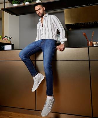 Men's white & dark grey barcode striped shirt 2