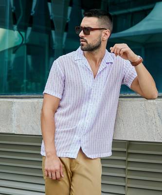 Men's white & lavender balanced striped shirt 1