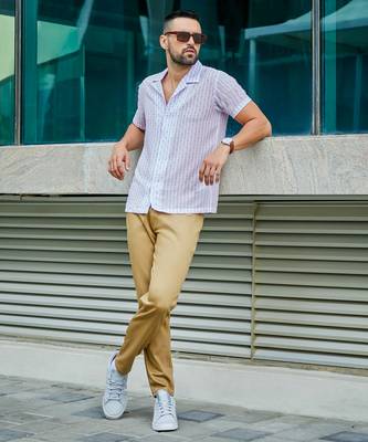 Men's white & lavender balanced striped shirt 2