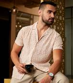 Men's beige washed flowers seld-design shirt