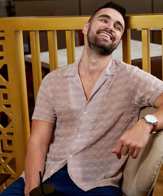 Men's brown self-design buffalo check shirt 1
