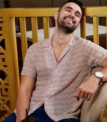 Men's brown self-design buffalo check shirt