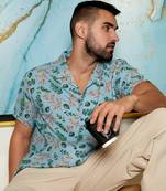 Men's sky blue foliage shirt