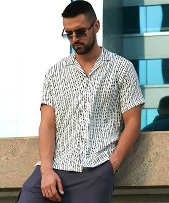 Men's ivory white dot lined shirt 1
