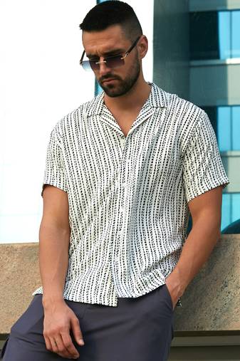 Men's ivory white dot lined shirt