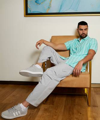 Men's aqua blue unbalanced striped shirt 2