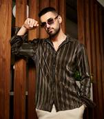 Men's jet black & metallic gold pleat-creased shirt