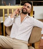 Men's ivory white foil-creased shirt