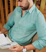 Men's sea green solid button-front shirt