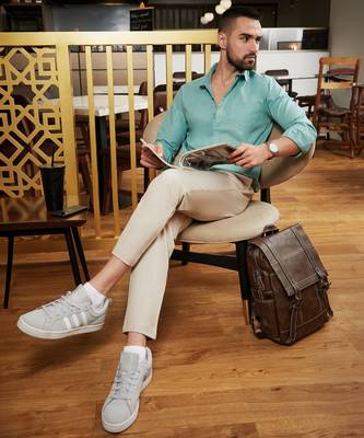 Men's sea green solid button-front shirt 2