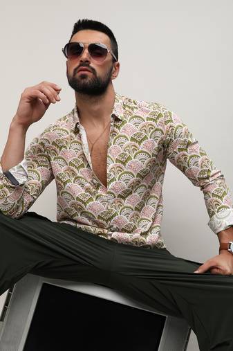 Men's olive green & baby pink ecoliva contrast umbrella shirt