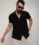 Men's jet black fleece striped shirt