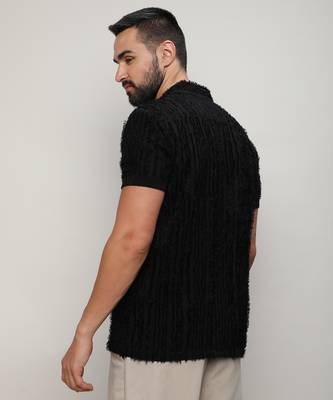Men's jet black fleece striped shirt 3