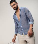 Men's prussian blue gauzy heathered shirt