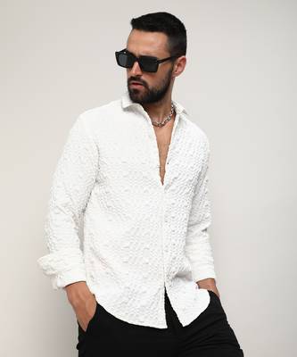 Men's chalk white self-design checkered shirt 1
