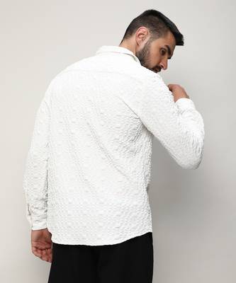 Men's chalk white self-design checkered shirt 3