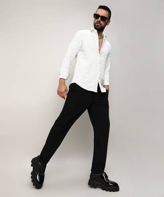 Men's chalk white self-design checkered shirt 4