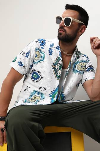 Men's chalk white mesh aztec shirt