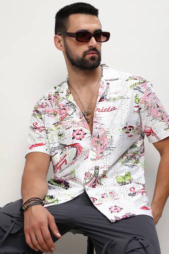 Men's chalk white:blush pink maps shirt