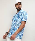 Men's chalk white:indigo blue mesh foliage shirt