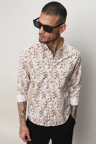Men's abstract print button up cotton shirt